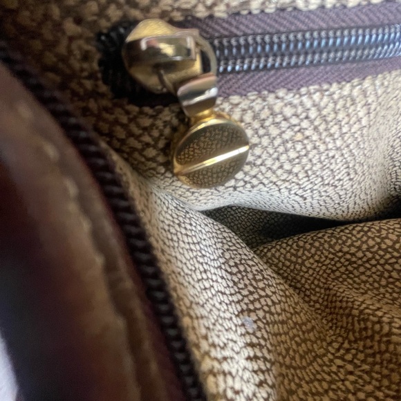 Borbonese Redwall Italy Leather Tote | Partridge Eye Textured | Brass | Vintage - Picture 12 of 13